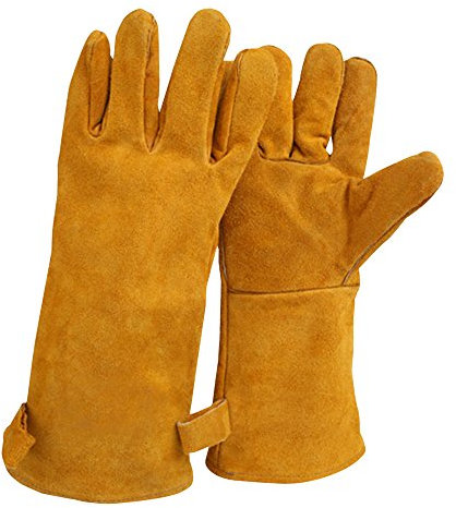 NUZAMAS 1 Paar Schweißhandschuhe, 35 cm Länge, Schulterspalt-Rindsleder, mit Schaumstoff gefüttert, extralang, für Mig, Tig-Schweißer, Grillen, Gartenarbeit, Camping, Herd, Kamin