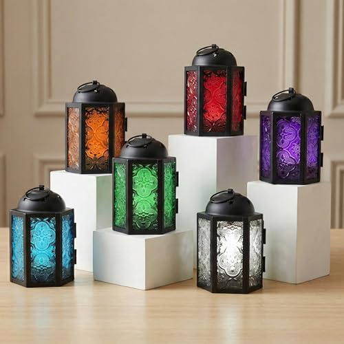 Vela Lanterns Mini kleine 4,5 Zoll große marokkanische Laterne aus Metall, dekorativer Kerzen-Teelichthalter für Tafelaufsätze, Heimdekoration, Hochzeiten, Sortiert, 6er-Set