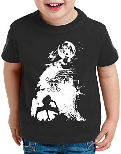 Ruffy Schiff Zorro One Manga Kinder T-Shirt Anime Piece, Kinder T-Shirt Größe:98-104 (3-4 Jahre), Kinder Farben:Schwarz