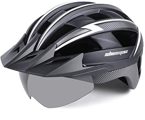 Shinmax Fahrradhelm für Herren Damen MTB Fahrradhelm mit LED USB Rücklicht Radhelm mit Visier Magnetischem Abnehmbarem Schutzbrille Mountainbike Helm Fahrradhelme Einstellbarer 57-62 cm