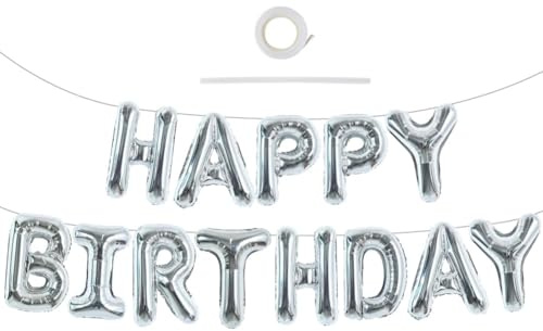 TONIFUL Silber Happy Birthday Ballon Girlande,16 Zoll Silver Folie Happy Birthday Folienballon Luftballon Geburtstagsballon Banner Helium Ballon für Geburtstag Party, Geburtstagsbanner
