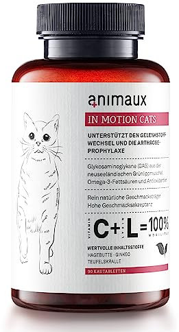 animaux in Motion Cats – 90 Gelenktabletten – Ergänzungsfuttermittel für Katzen, mit Teufelskralle, Ginkgo und Hagebutte, unterstützt Knochen, Gelenke & Knorpel
