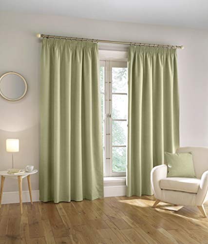Enhanced Living Harvard Green Linen 100% Blackout Thermal Tape Top Curtains - 66 x 72 inch (168 x 183cm) - Energy Saving & Noise Reducing Curtains for Living Room & Bedroom