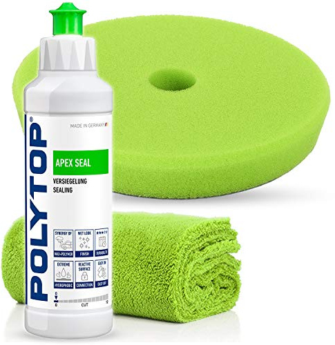 detailmate POLYTOP Premium Politur Set zur professionellen Autoaufbereitung, Exzenter Set: auch für Einsteiger geeignet (APEX SEAL VERSIEGELUNG 250ml + PAD 140mm + POLIERTUCH)