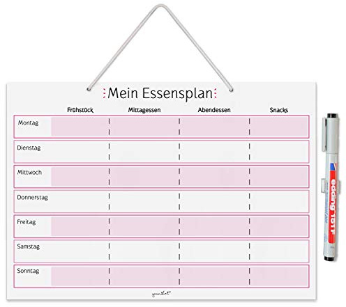 younikat Essensplaner zum Aufhängen in DIN A4 - abwischbar - Rosa - dv920 | mit Aufhängung, Stifthalter und Stift, Whiteboard Planer für die ganze Woche, 1 Essensplaner im Format DIN A4 210 x 297 mm