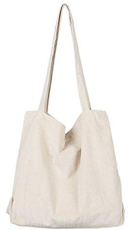 Etercycle Umhängetasche Damen Grosse Kapazität Cord Schultertasche Retro Handtasche für Alltag, Büro, Schulausflug und Einkauf - Beige
