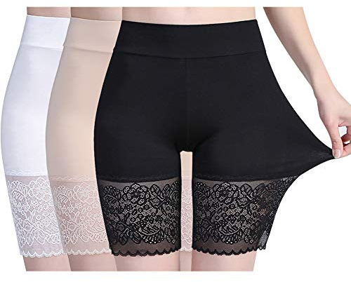 GEYIWSSXY Damen Unterhose Unter Rock Kurz Anti-Chafing Shorts Unterwäsche Sicherheit Lange Panty Hohe Taille Lace Leggings Kurze Tight mit Anti-Rutsch Spitzenrand