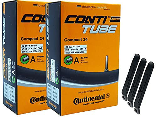 pneugo! Set 2 x Continental Fahrradschlauch 24 Zoll Autoventil 37-540/47-507 (Compact) + 3 Reifenheber