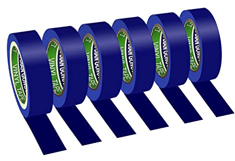 Xrkuu Paquete de 6 cintas aislantes azules, 17 mm x 9 m, cinta aislante impermeable, cinta adhesiva de PVC para proyectos de cableado
