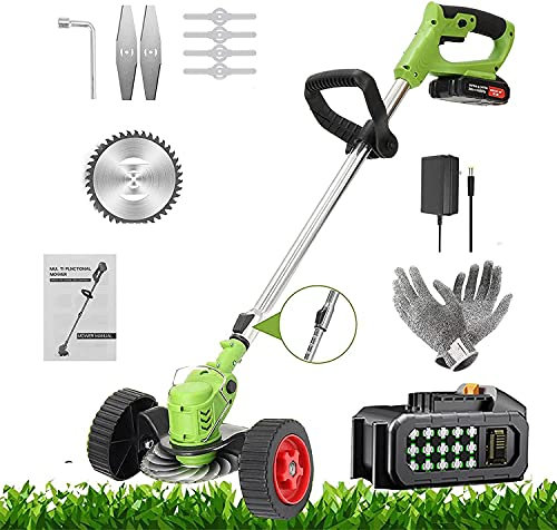 Debroussailleuse Electrique Sans Fil 36V, Coupe Bordure Sans Fil Debroussailleuse, Electrique Débroussailleuses Avec 2 Batterie Und Chargeur Poignée Télescopique pour Couper Le Pelouse Green,A