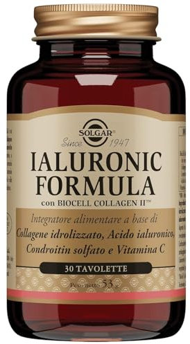 Solgar Ialuronic Formula, 30 tavolette - Integratore di collagene idrolizzato, condroitin solfato e acido ialuronico per pelle e articolazioni