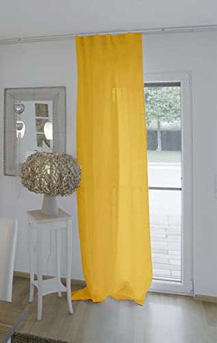 beties Leinen Gardine ca. 135x255 cm Vorhang 100% Leinen im Landhausstil mit verdeckten Schlaufen oder Tunnelzug Landhaus Kurzgardine Küche Vorhang Fensterschal Wohnzimmer (Zitronen-gelb)