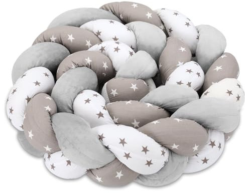 Totsy Baby Kuschelkissen Kinder Kissen Deko 200 cm- flauschig Dekokissen Kinderzimmer Kinderkissen Zierkissen geflochten Baumwolle Minky Grau Weiß Sterne