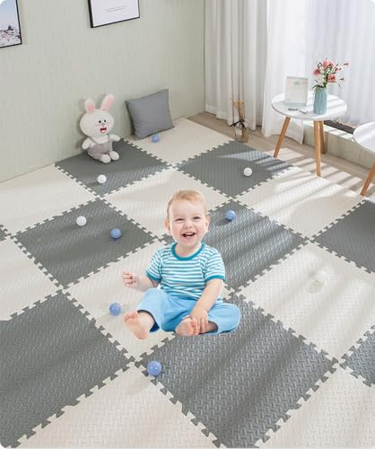Kinder Spielmatte Puzzlematte 18pcs, 30x30cm, Dick: 1,2cm, Fläche: 1,6m² | Puzzlematte Baby, bpa frei, wasserdicht, rutschfest, ungiftig, unendlich erweitern, leicht zu reinigen, wärmeisolierend