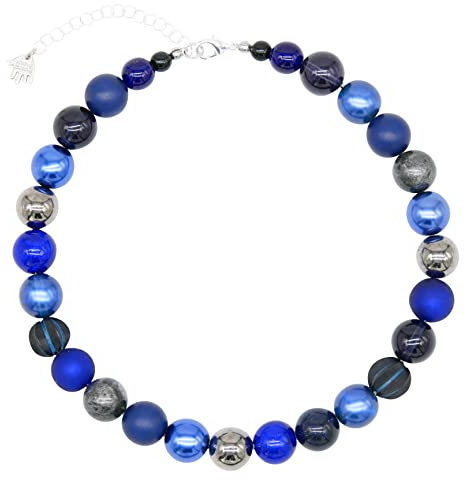 Feliss Handmade: Kedjor av pärlor, halsband damer. Statement kedja 45 cm lång i bohostil. Choker-halsband, estetiskt halsbandssmycke. Pärlhalsband för kvinnor i blått med glaspärlor, Glas, Pärla