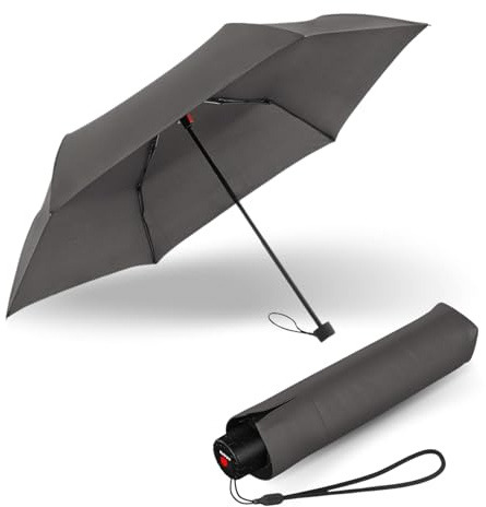 Knirps C.050 Paraguas Pequeño/Mini, Manual, Gris Oscuro, con bolsa, para llevar, de bolsillo de mano, resistente al viento y ligero