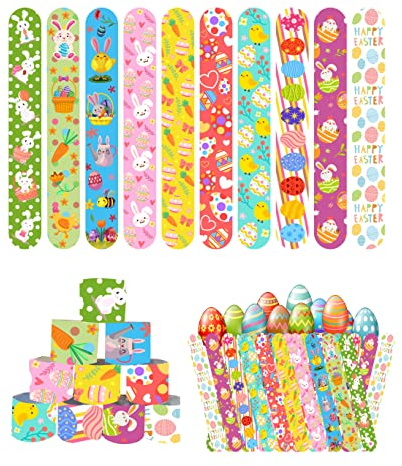 DimiGlobal 50 Pcs Easter Slap Bracelets for Kids Easter Slap Bracelets Bulk Snap Bracelet Party Favors Supplies for kids&teens Gifts Easter Basket Stuffers Classroom Prizes Exchanging Gifts