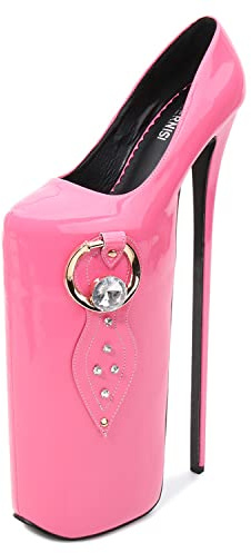 WOkismD Damen 11,8 Zoll Plateau Stiletto High Heels Slip on Heels Pumps Strass Schnalle Dekoration Super High Heels Schuhe für Stripper Party Club Pole Dance,Rosa,45