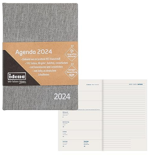 Idena 11059 - Terminkalender 2024, DIN A6, anthrazitgrau, 192 Seiten, 1 Woche auf 1 Seite, Agenda, Wochenplaner
