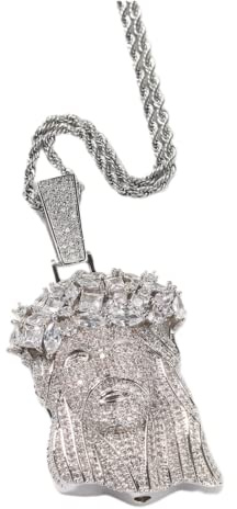 ICEDIAMOND Iced Out Thorns Crown Jesus Chain Necklace, Prong Setting Shine CZ Simulated Diamonds, Gold Plated Solid Brass Back Pendant, Fashion Hip Hop Jewerly for Men