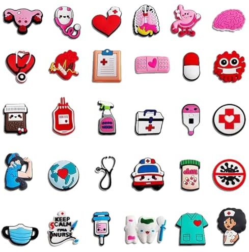 BCZR 30 Stück Anstecker, Nurses Anstecker Schuhanstecker, Schuh-Charm Für Kinder Krankenschwester Zubehör Dekoration PVC Charm Für Schuhe DIY Dekorationen Kinderpartys Geschenk