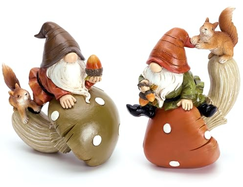 VALERY MADELYN 2er Herbstdeko Gartendeko Figuren,Kunstharz Zwerge Tiere für Herbst Dekoration Innen und Draußen,Fall Decor,Pilze Deko,Gartenfiguren Wichtel,Geschenk Thanksgiving Erntedank,11/13cm