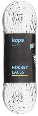 Kaps Wasserfeste Schnürsenkel aus Polyester für Schlittschuhe | Extrem Reißfest (190 daN), Wasserfest | Für Eishockey Schlittschuhe (Weiß - Schwarz - 243 cm)