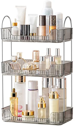 Akinbas 3 Tier Bathroom Organizer Countertop Makeup Perfume Tray Skincare Organizer for Bathroom Dresser Vanity (Grey)