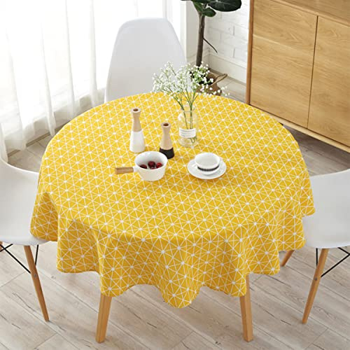 KTCINA Tischdecke, rund, 120 cm, aus Baumwolle und Leinen, Tischdecke, Rode, schlichter nordischer Stil, waschbar, knitterfrei, Dekoration für Küche, Esszimmer, Tisch (Gelb, 120 cm)