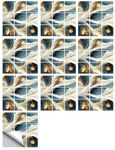 Fliesenaufkleber Blaubeige Kunst Selbstklebende Klebefliesen, Wandfliesen Aufkleber,Wasserdicht Fliesensticker Fur Kuche Badezimmer Dekorative Stickerfliesen,Wohnzimmer Dekoration10X10Cm