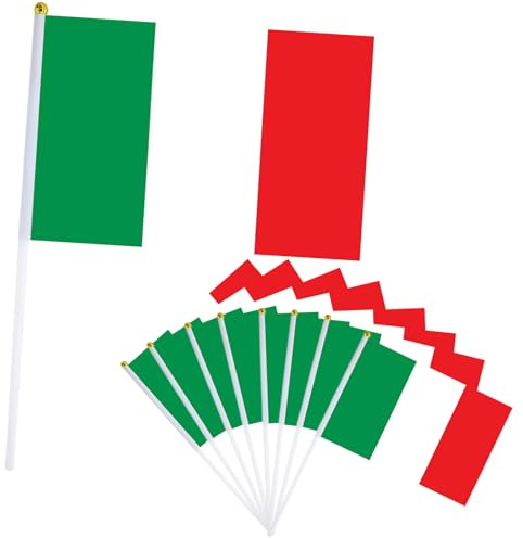 Lot de 10 Petits Drapeaux Italie, 21x14cm Petit Drapeau Italie avec Bâton en Plastique Mini Drapeau Italy pour Eurovision Jardin Bar Euro Compétition Sportive,Coupe du Monde football Fêtes Décor