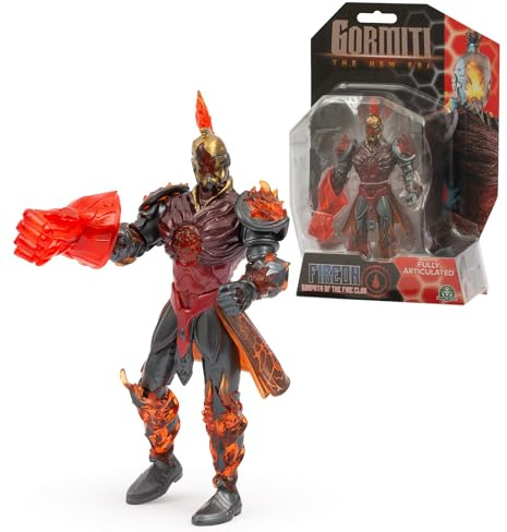 Gormiti - Figura de 15 cm de Fireon con su Puño de Fuego, Gormiti de la Nueva Era, Armadura de Quitar y Poner, Colores Brillantes y Acabados Metálicos, 9 Puntos de Articulación, Famosa (GRV20200)