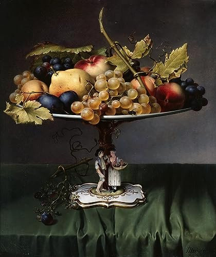 EQVRDCUW Berühmtes Kunstwerk Wandkunst HD-Kunstdruck Poster Früchte auf einer Porzellanschale von Johann Wilhelm Preyer Vintage-Kunstdruck für Flur Dekor 60 x 90 cm