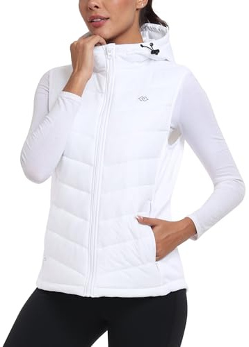 MoFiz Damen Weste Steppweste Leicht mit Kapuze Daunenweste Reitweste damen Ärmellos Weste Übergangsjacke für Outdoor, Wandern, Reisen Weiß L