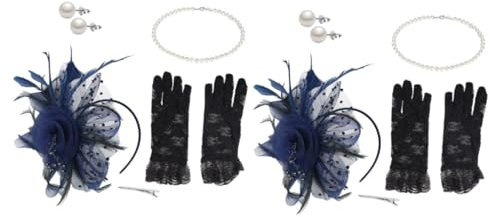 SHERCHPRY 2sätze Fascinator Hut Mit Netzschleier Perlenohrringen Halskette Und Handschuhen Für Damen Für Teepartys Hochzeitsfeiern Und Festliche Anlässe