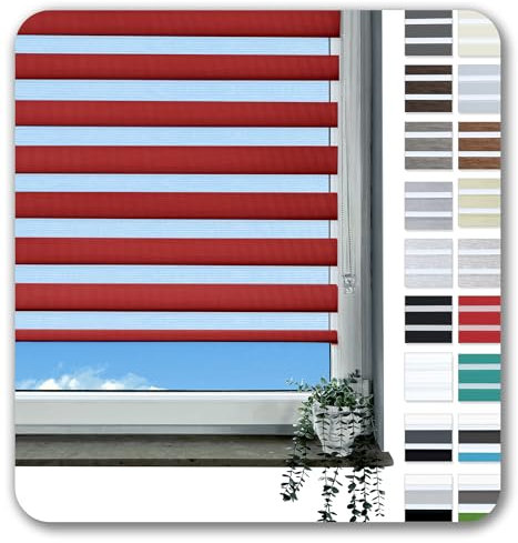 Rollmayer Doppelrollo Klemmfix ohne Bohren Klemmrollo Fensterrollo Duo Rollo Sonnenschutzrollo Zebrarollo Seitenzugrollo für Fenster und Tür (Rot - 40 x 130 cm - BxH)