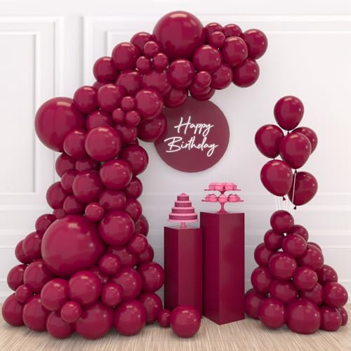 Kit per arco di palloncini rossi bordeaux, 110 palloncini rosso vino, diverse dimensioni, 45,7 cm, 30,5 cm, 25,4 cm, 10 cm, 12 cm, colore marrone, per feste di compleanno, matrimoni, baby shower