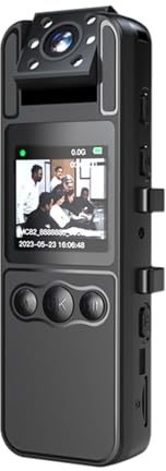 Camnoon Telecamera corporea 4K con registrazione audio e video Mini webcam indossabile con obiettivo girevole a 180° Visione notturna a infrarossi Allarme con un solo tasto