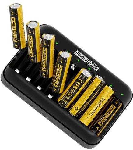 HENREEPOW Rechargeable Lithium AA Batteries, 8-Pack with Charging Storage Box, 3600mWh 1.5V Constant Output, Long Lasting Rechargeable Li-ion Batteries with Cycle Times up to 1600x
