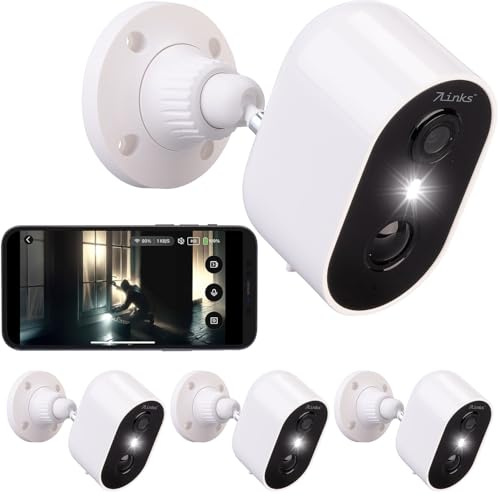 7links WLAN-Kamera Outdoor Akku: 4er-Set Akku-Outdoor-IP-Überwachungskameras, 2K, 3 MP, WLAN, App, PIR (Überwachungskamera, IP, PC)