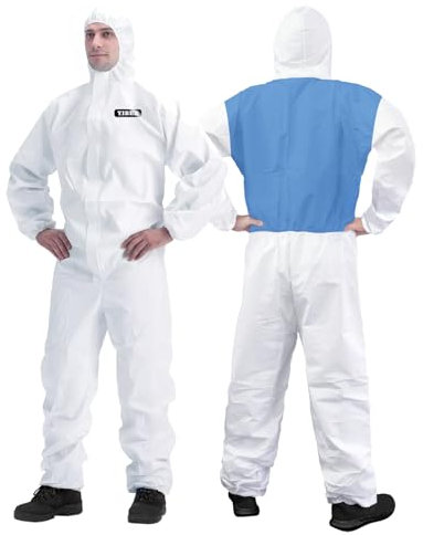 YIBER Hazmat suit | Paint Coverall & Disposable Coverall and Suit, Designed with SF Non-woven Fabric + SMS Non-woven Fabric Splicing on the Back for Better Breathability and Filtration Performance