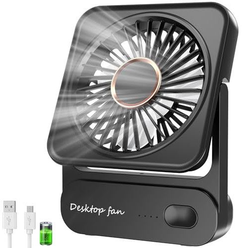 Ajgvq Desk Fan, 3 Speeds Table Fans USB Rechargeable, Quiet & Powerful & Rotatable Mini Fans, Compact & Portable Fan for Home Bedroom Desktop Office Traveling Car Outdoor, Black