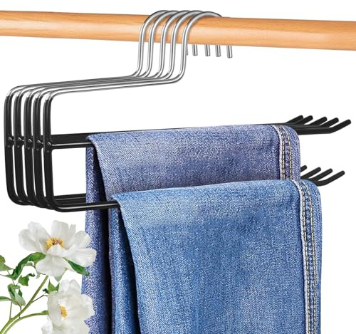 Figarge Hosenbügel, 5 Pack Hosen- und Kleiderbügel-Organisatoren, hosenbügel Metall Doppelstabbügel mit offenen Enden für Jeans und Schals, platzsparender Kleiderbügel (Schwarz)