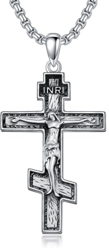 Shusukue Orthodoxe Kreuz-Halskette, S925 Sterling Silber, orthodoxer Kreuz-Anhänger für Männer und Frauen