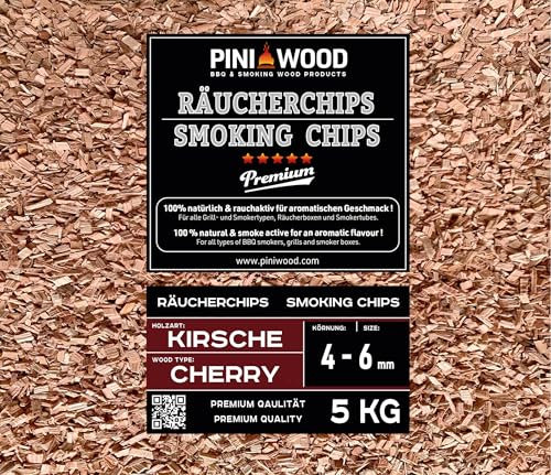 PINI 5 kg di trucioli per affumicatura, ciliegia, 4-6 mm, trucioli per affumicatura, 18 litri