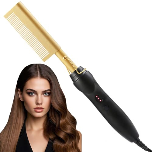 Flomiara Electric Hot Comb Hair Straightener, 160/180/200℃ Temperatures Adjustable Straightening Hot Comb for Wigs, Afro Hair & Beard, Styling Appliances Heated Electric Tooth Combs
