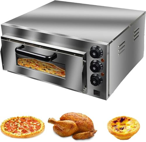 Four à pizza professionnel 14 pouces, simple étage, en acier inoxydable, four électrique de comptoir pour pizzas et snacks, avec pierre et étagère, pour pizzas, bretzels et plats cuits au four