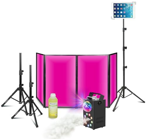 Ibiza FOGGY-ASTRO - Pack de luz DJ frontal 1200 x 700 - Máquina de humo luminosa Ibiza FOGGY-ASTRO - Soporte para tablet - 2 soportes para altavoces