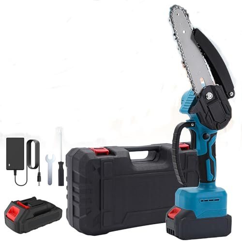 1300mah*5 Mini Tronçonneuse à Batterie,6 Pouces Tronçonneuse Électrique sans Fil,Petite Tronconneuses Thermique Coupe Branche Electrique Scie Electrique Sans Fil Pour Jardin (1 Batterie)