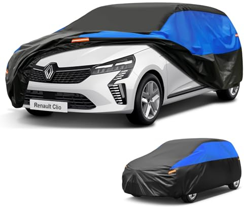 GUNHYI Housse Voiture Imperméable Respirante, Bâche pour Renault Clio (2001-2025), Bleu NoirGarage Complet de Voiture pour la Pluie Soleil Poussière Protection et Doublure.